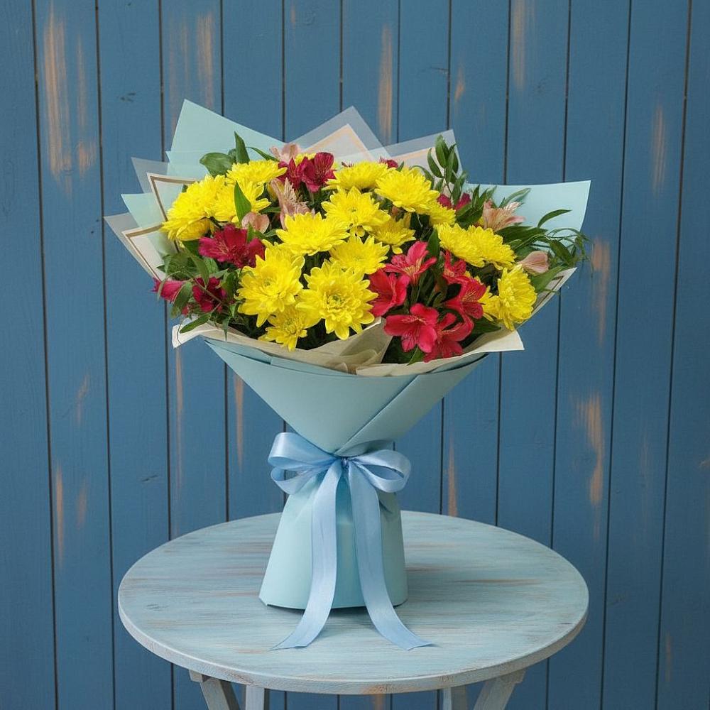 Букет цветов из: Альстромерии и Хризантемы в Тюкалинске