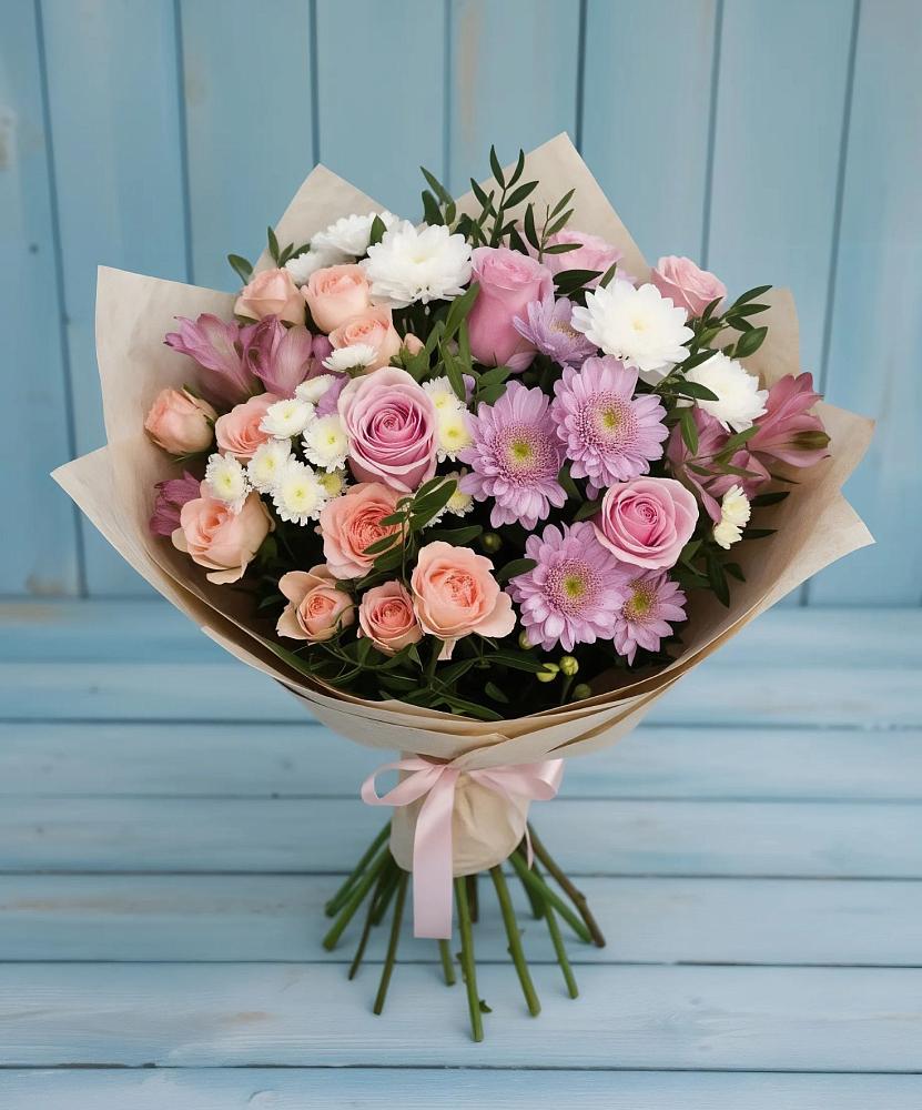 Букет цветов из: Хризантемы, Розы и Альстромерии в Тюкалинске