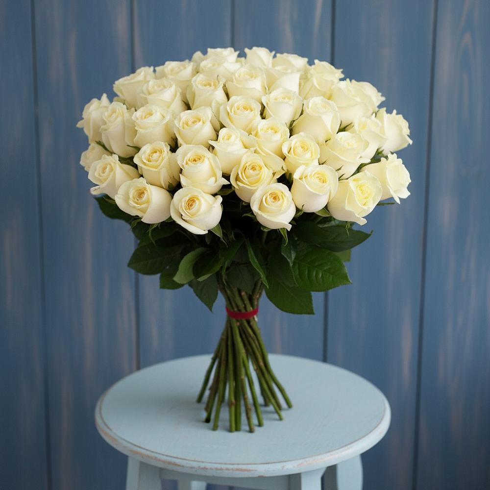 Букет 51 Белая роза Эдлесс Лав в Тюкалинске