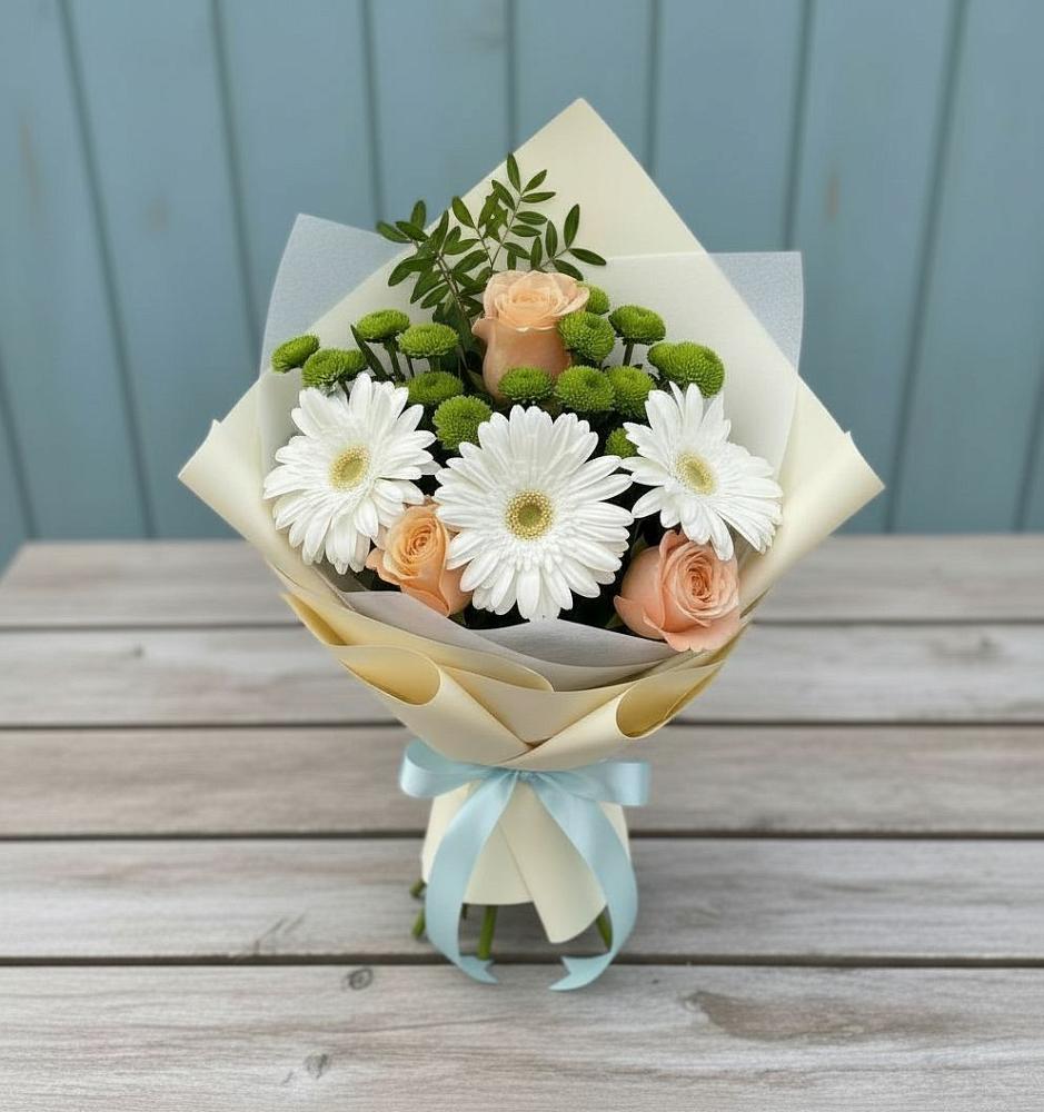 Букет цветов из: Герберы, Розы и Хризантемы в Тюкалинске