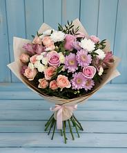 Букет цветов из:  Хризантемы, Розы и Альстромерии в Тюкалинске