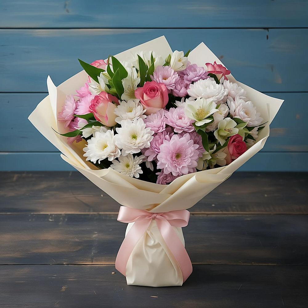 Букет цветов из: Хризантемы, Альстромерии и Розы в Тюкалинске